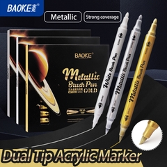 Bút lông màu acrylic nhũ Metalic Baoke MP2960 2 đầu 1-5mm (12) - Trắng/ Bạc/ Vàng