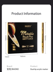 Bút lông màu acrylic nhũ Metalic Baoke MP2960 2 đầu 1-5mm (12) - Trắng/ Bạc/ Vàng
