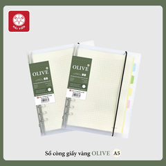 Sổ còng A5 200tr 100gsm Hải Tiến Olive 8885 kẻ caro (giấy trắng ngà) (28) - A5 6 còng sắt, phân trang
