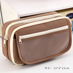 Bóp viết vải 4 ngăn viền trắng 3 dây kéo 1 nút hít có nắp trong 12x21x7cm 002 (6 màu trơn)