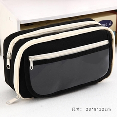 Bóp viết vải 4 ngăn viền trắng 3 dây kéo 1 nút hít có nắp trong 12x21x7cm 002 (6 màu trơn)
