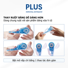 Băng xóa kéo Plus WH-105T V+ 5mmx12m (10/100) thế hệ mới – Dễ thay ruột, thiết kế công thái học