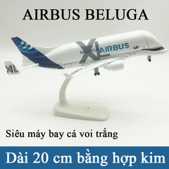 Mô hình máy bay vận tải Airbus Beluga XL cá voi trắng KAVY bằng hợp kim kèm chân đế bánh xe
