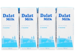 Lốc 4 sữa tươi tiệt trùng Dalat Milk không đường vị tự nhiên hộp 180ml