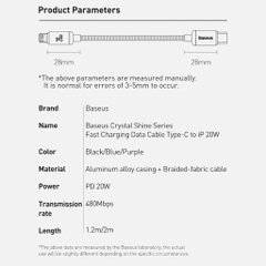 Dây Cáp Sạc Nhanh iPhone PD 20W Baseus Crystal Shine Series Fast Charging for Apple (Type-C to Lightning)