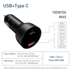 Tẩu Sạc Ô Tô Siêu Nhanh 100W Baseus Superme Digital Display PPS Dual Quick Charger Car Charger (12-24V)