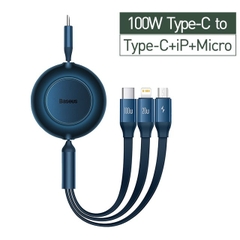 Cáp Sạc Du Lịch Rút Gọn 100W Baseus Bright Mirror Series 2 Retractable 3-in-1 Fast Charging Data Cable