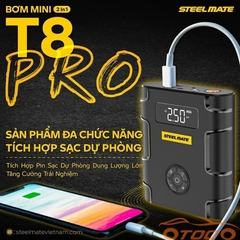Bộ Kích Nổ Ô Tô Kiêm Bơm Lốp Đa Năng STEELMATE T8 PRO Cao Cấp Kiêm Sạc Dự Phòng (hàng chính hãng)