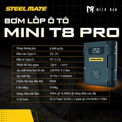 Bộ Kích Nổ Ô Tô Kiêm Bơm Lốp Đa Năng STEELMATE T8 PRO Cao Cấp Kiêm Sạc Dự Phòng (hàng chính hãng)