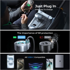 Tẩu Sạc Điện Thoại Ô Tô Xe Hơi LISEN 65W Cao Cấp Kèm Dây Type C, Sạc Nhanh PD, PPS, QC 3.0