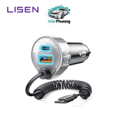 Tẩu Sạc Điện Thoại Ô Tô Xe Hơi LISEN 65W Cao Cấp Kèm Dây Type C, Sạc Nhanh PD, PPS, QC 3.0