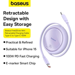 Cáp Sạc Du Lịch Rút Gọn 100W Baseus Bright Mirror Series 2 Retractable 3-in-1 Fast Charging Data Cable