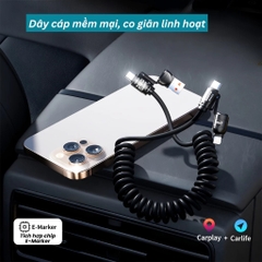 Cáp Sạc Lò Xo Đa Năng 4-in-1 Sạc Nhanh 240W, Chống Rối Cho Điện Thoại Máy Tính Bảng, Hỗ Trợ Carplay