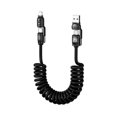 Cáp Sạc Lò Xo Đa Năng 4-in-1 Sạc Nhanh 240W, Chống Rối Cho Điện Thoại Máy Tính Bảng, Hỗ Trợ Carplay