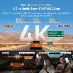 Camera Hành Trình 70mai T800 4K HDR 3 Kênh, Ghi Hình Trước Trong Và Sau Xe Định Vị và Giám Sát Từ Xa