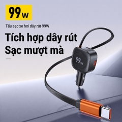 Tẩu Sạc Ô Tô AUTREX C31 99W, 3 Cổng Sạc Nhanh PD và QuickCharge, Cáp Type-C Rút Gọn Cho Xe 12V-24V