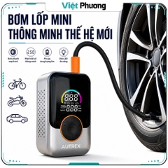 Máy Bơm Lốp Ô Tô Xe Máy Mini Dùng Pin CAO CẤP AUTREX AT-221PRO Tự Động Ngắt Theo Áp Suất Cài Đặt