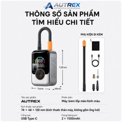Máy Bơm Lốp Ô Tô Xe Máy Mini Dùng Pin CAO CẤP AUTREX AT-221PRO Tự Động Ngắt Theo Áp Suất Cài Đặt