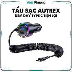Tẩu Sạc Điện Thoại Ô Tô Xe Hơi AUTREX T26 Cao Cấp Kèm Dây Type C, Công Suất 75W Sạc Nhanh PD, QC 3.0