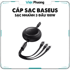 Cáp Sạc Du Lịch Rút Gọn 100W Baseus Bright Mirror Series 2 Retractable 3-in-1 Fast Charging Data Cable