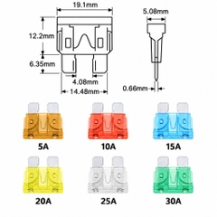 Cầu Chì Ô Tô (combo 10 cái) Tuỳ Chọn Size (Micro, M2, Mini, Standard) và Ampe (5A, 10A, 15A, 20A, 25A, 30A)