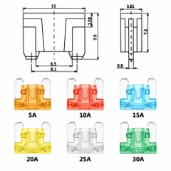 Cầu Chì Ô Tô (combo 10 cái) Tuỳ Chọn Size (Micro, M2, Mini, Standard) và Ampe (5A, 10A, 15A, 20A, 25A, 30A)