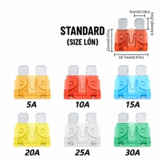 Cầu Chì Ô Tô (combo 10 cái) Tuỳ Chọn Size (Micro, M2, Mini, Standard) và Ampe (5A, 10A, 15A, 20A, 25A, 30A)