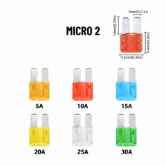 Cầu Chì Ô Tô (combo 10 cái) Tuỳ Chọn Size (Micro, M2, Mini, Standard) và Ampe (5A, 10A, 15A, 20A, 25A, 30A)