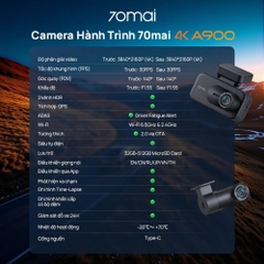 Camera Hành Trình 70mai A900 4K+4K | WiFi 6, GPS, Siêu Tụ Điện