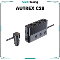 Tẩu Sạc Điện Thoại Ô tô Mở Rộng AUTREX C28 Cao Cấp (3 tẩu tròn, 2 USB, 1 QC 3.0 18W, 1 Type-C PD30W)