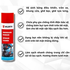 Dung Dịch Vệ Sinh Nội Thất Hoạt Tính Wurth Interior Cleaner Dạng Bọt Cho Ghế Da, Taplo, Trần Nỉ, ..