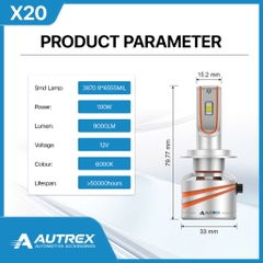 Đèn LED Ô Tô Cao Cấp AUTREX X20 Siêu Sáng Ánh Sáng Trắng 6000K Chân H1 H3 H4 H7 H11 9005 9006 9012