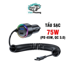 Tẩu Sạc Điện Thoại Ô Tô Xe Hơi AUTREX T26 Cao Cấp Kèm Dây Type C, Công Suất 75W Sạc Nhanh PD, QC 3.0