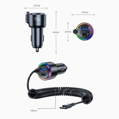 Tẩu Sạc Điện Thoại Ô Tô Xe Hơi AUTREX T26 Cao Cấp Kèm Dây Type C, Công Suất 75W Sạc Nhanh PD, QC 3.0