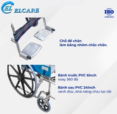 Xe Lăn Oromi Vành Đúc Vải Caro ALK903L-46 (Có Phanh Sau)