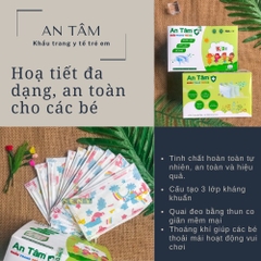 Khẩu trang y tế cho bé An Tâm chống bụi mịn kháng khuẩn hộp 50 tiết cute cho bé từ 5 - 12 tuổi