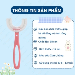 Bàn chải silicon chữ U cho bé từ 6 đến 12 tuổi an toàn, không gây đau lợi - Hồng
