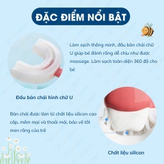 Bàn chải silicon chữ U cho bé từ 6 đến 12 tuổi an toàn, không gây đau lợi - Hồng