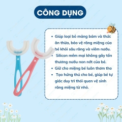Bàn chải silicon chữ U cho bé từ 6 đến 12 tuổi an toàn, không gây đau lợi - Hồng