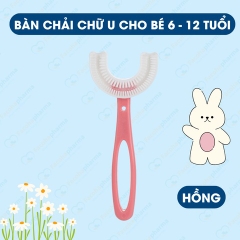 Bàn chải silicon chữ U cho bé từ 6 đến 12 tuổi an toàn, không gây đau lợi - Hồng