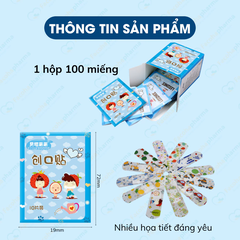 Băng keo cá nhân trong suốt hộp 100 miếng, độ bám dính tốt, trang trí dễ thương