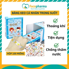 Băng keo cá nhân trong suốt hộp 100 miếng, độ bám dính tốt, trang trí dễ thương