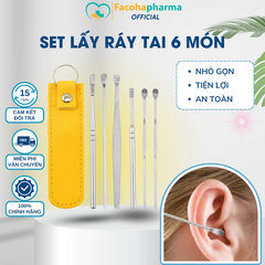 Bộ lấy ráy tai chuyên nghiệp 6 món có túi đựng bằng da mini tiện lợi