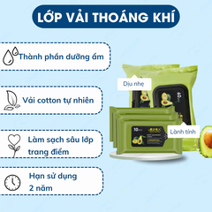 Khăn ướt tẩy trang chiết xuất bơ tươi giúp ngừa mụn, làm sạch sâu