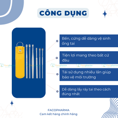 Bộ lấy ráy tai chuyên nghiệp 6 món có túi đựng bằng da mini tiện lợi - Móc xanh chuối