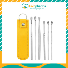 Bộ lấy ráy tai chuyên nghiệp 6 món có túi đựng bằng da mini tiện lợi - Móc xanh chuối