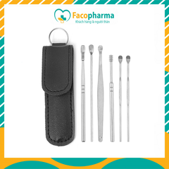 Bộ lấy ráy tai chuyên nghiệp 6 món có túi đựng bằng da mini tiện lợi - Móc xanh chuối