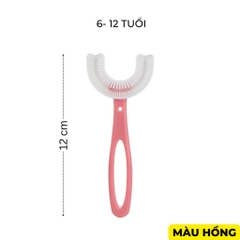 Bàn chải silicon chữ U cho bé từ 6 đến 12 tuổi an toàn, không gây đau lợi - Hồng