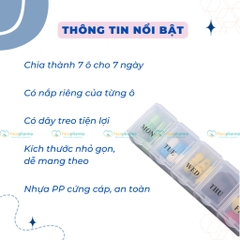Hộp chia thuốc 7 ngày 7 ngăn, chất liệu nhựa PP bền, an toàn sức khỏe