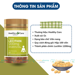 Viên uống mầm đậu nành Heathycare Super Lecithin 1200mg hỗ trợ cân bằng nội tiết tố lọ 100 viên